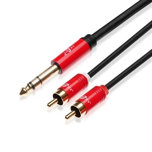 JuicEBitz® 2 RCA Male to 6.35mm 1/4" TRS Jack Plug Audio Cable 24k Gold Plated - Picture 1 of 4