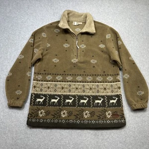 Woolrich Fleece Pullover Women Small Brown Aztec Deer Pattern Southwest Cozy - Picture 1 of 13