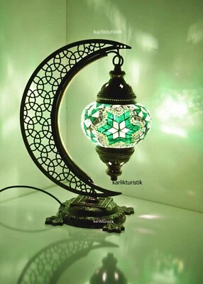 LÁMPARAS TURCAS PANTALLA MOSAICO LÁMPARA DE MESA FORMA DE LUNA MOSAICO CRISTAL LÁMPARA DE ESCRITORIO Foto 1 de 4