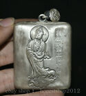 2.6" Stare Chiny Srebrny Boddhisattwa Kwan-Yin Bogini Napis Amulet Wisiorek
