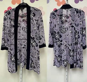 R&M Richards Mesh Open Jacket Women's 14 Navy/Lavender Floral Casual 3/4 Sleeve - Picture 1 of 8