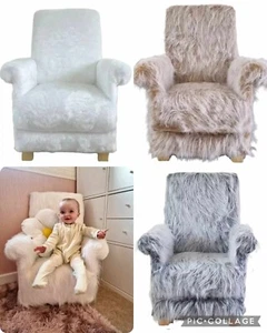 Children's Armchairs Faux Fur Fabric Teddy Bear Chairs White Black Brown Grey - Picture 1 of 22