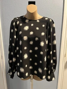 Who What Wear geblümte Bluse, Langarm, 1/4 Reißverschluss, schwarz, Größe Medium, neu mit Etikett - Bild 1 von 5