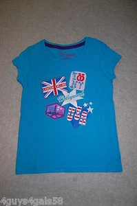 Girls Glitter Tee Shirt TURQUOISE Travel PARIS New York USA Hollywood XS 4-5 - Picture 1 of 1