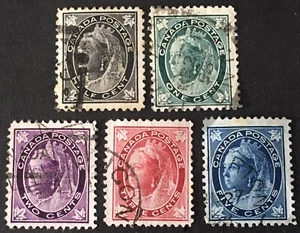 Canada Queen Victoria 1897 VFU x5 Stamps 1/2c to 5c Light Hinged - Picture 1 of 2