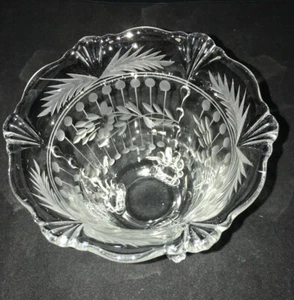 Paden City Crow’s Foot 3 Ftd Mayonnaise Crystal w Wheel Cut - Picture 1 of 5