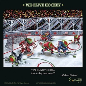 We Olive Hockey Martini by M. Godard Comical Sports Arena Teams Art Print 12x12 - Picture 1 of 1