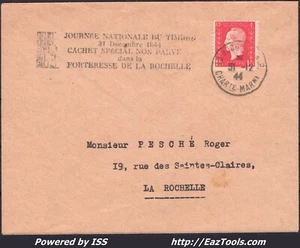 FRANCE LETTRE GRIFFE FORTERESSE DE LA ROCHELLE CACHET NON PARVENU DU 31/12/1944 - Picture 1 of 2