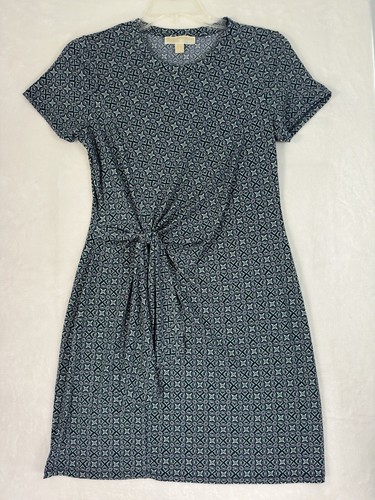 Abito Michael Kors grande maniche corte finto avvolgente stampa blu lunghezza ginocchio donna