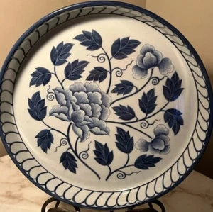 Vintage Blue And White Floral  Round  Serving Platter Tray ( I Have Two!  ) - Picture 1 of 8