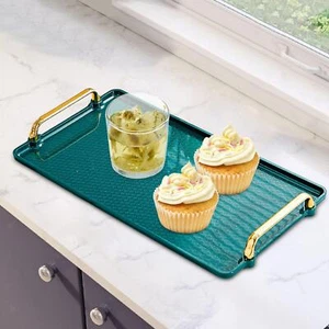 Serving Tray with Handle Storage Organizer Display Guest Room Vanity Tray - Picture 1 of 47