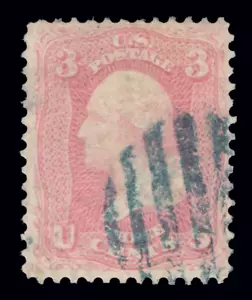 MOMEN: US STAMPS #64 TRUE PINK BLUE GRID USED LOT #91004* - Picture 1 of 2
