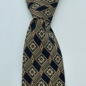 CHARLESTON Tie Rack Mens Silk Tie Black Geometric Print Italy Made 3.75"x58" - Picture 1 of 5