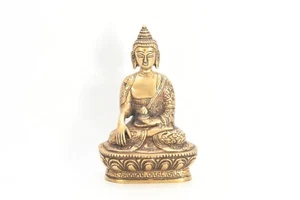 Sitting Buddha Bronze Antique Tibetan Shakyamuni Buddhist Blessing Statue Craft - Picture 1 of 7