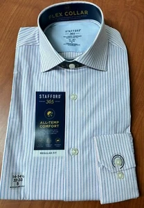 Stafford 365 All-Temp Comfort Fitted Shirt Striped Small 14-14 1/2 32/33 NWT - Picture 1 of 7