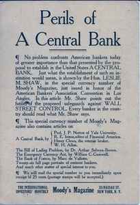 Moody's Investors Service "Perils of A Central Bank"  Postcard - Picture 1 of 6
