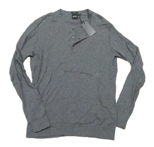 Hugo Boss Black Label Men's Gray Erbi Ribbed Cotton Wool Slim Fit Henley Sweater - Picture 1 of 3