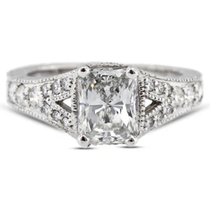 2.07ct G VS2 Cushion Natural Diamonds 18k White Gold Vintage Side-Stone Ring - Picture 1 of 13