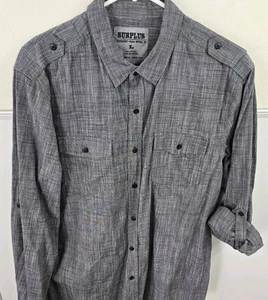 Surplus Brand Men's Button Down Shirt Sz L Roll Tab Sleeves Gray Office Casual - Picture 1 of 9