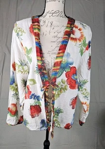 Chicos Sz 3 XL 100% Linen Vibrant Floral Tropical Beach Blouse Shirt Top - Picture 1 of 8