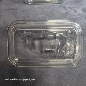 Piatto frigorifero burro vetro Arcoroc France vintage con coperchio latticini mucca fattoria - Foto 1 di 11