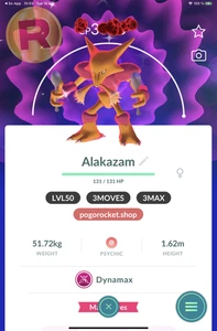 Shiny Dmax Alakazam LVL50 3MOVES 3MAX Dynamax Go Reg or 1M FAST TRADE - Bild 1 von 2