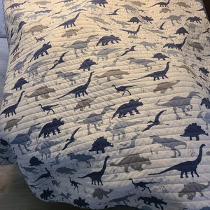 Dinosaur Twin Size Quilted Blanket Blue Reversible EUC - Picture 1 of 7