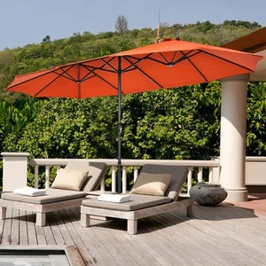 15FT Double-Sided Twin Patio Umbrella Sun Shade Outdoor Crank Orange - Picture 1 of 6