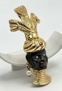 Vintage Blackamoor Emaille Strass Gesicht Figural Tribal Brosche Anstecknadel 2 1/4" - Bild 1 von 7