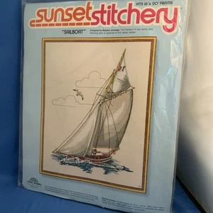 Sunset Stitchery "SAILBOAT" Crewel Kit Barbara Jennings  #2502  Sealed 1978 - Picture 1 of 4