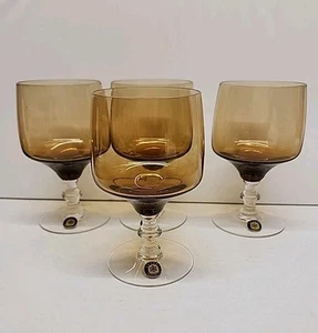 Juego de 4 copas de vino Mid Century Sasaki vidrio ámbar marrón - Imagen 1 de 4