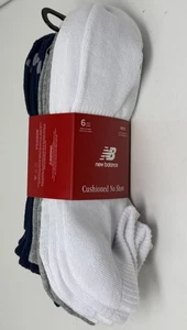 New Balance 6 pack Cushion No Show Sock Support SZ L Size 8-12.5 Gray BlackWhite - Picture 1 of 3