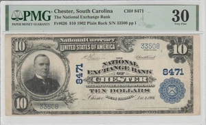 19O2 $10 CHESTER SOUTH CAROLINA   NATIONAL EXCHANGE BANK PROBLEM FREE PMG VF 30 - Picture 1 of 2