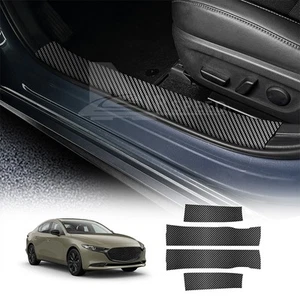 Black Carbon Pattern Car Door Sill Protector Sticker For Mazda 3 Axela 2019-2025 - Picture 1 of 10