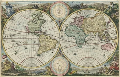 Mapa del mundo antiguo "Werelt Caert" D. Stoopendael, 1716 Foto 1 de 4
