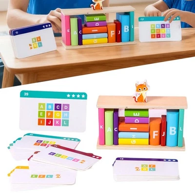 Wooden Blocks Set with Cat Game Gift Indoor Activity Play Hand Eye Coordination - Image 1 of 4