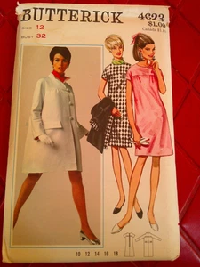 Abrigo y vestido de mujer Butterick vintage nuevo en paquete talla 12 patrón de costura #4623 - años 60 - Imagen 1 de 2
