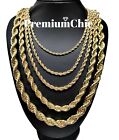 Rope Chain Necklace 3mm To 10mm 16" To 30" 14k Gold Plated Mens Hip Hop Jewelry