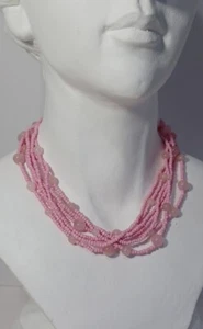 Galilea Rose Quartz, Simulated Pink Pearl Twisted Multi Row Beaded Station... - Picture 1 of 2