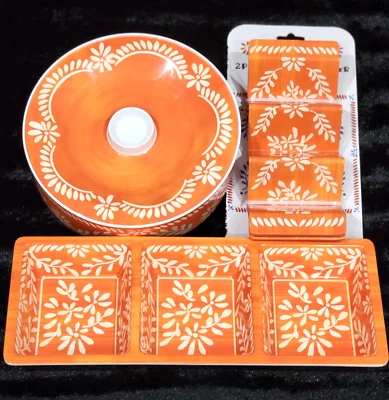 3pc Orange Mexican Talavera Melamine Taco Holder Tortillero Div Tray Ross Viral - Image 1 of 4
