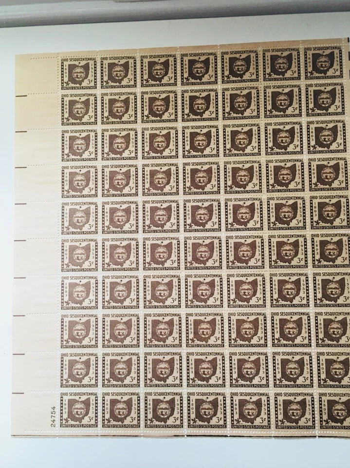 SC# 1018 MNH Sheet of the 1953 Ohio Statehood 3 Cent Stamps - Image 1 of 1