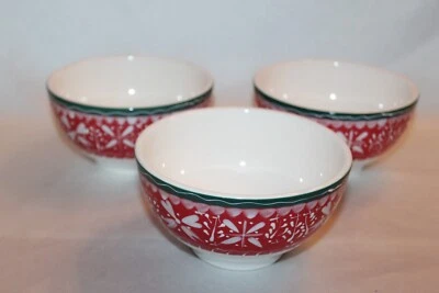 Juego de 3 fruteros de cereal de cerámica ZAK DESIGNS COPO DE NIEVE NÓRDICO ROJO NAVIDAD 5,5" Foto 1 de 4