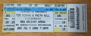 Tim McGraw & Faith Hill Concert Ticket Used New Orleans Arena LA 7/5/06 - Picture 1 of 3
