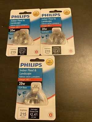 Philips 20W 12V MR11 GU4 Base Indoor Flood Landscape Light Bulbs 3 Packs - Image 1 of 3