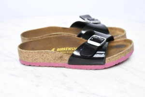 Birkenstock Madrid Glossy Birko-Flor Comfort Black Slide Sandals GIRLS Sz 29 C11 - Picture 1 of 7