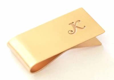 Bronze Money Clip Personalized with Hand cut Calligraphy inspired Initial  - Image 1 of 2