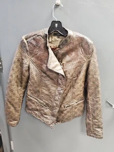 Womens A.B.S. by Allen Schwartz Brown Paisley Leather Motorcycle Jacket Sz Small - Picture 1 of 3