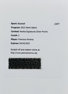 Francisco Alvarez Prospect Silver Auto 2023 Panini Select Baseball Redemption