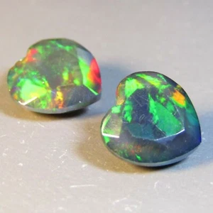 3.13Cts Natural Color Play Ethiopian Black Opal Heart Shape 9mm Matching Pair - Picture 1 of 2