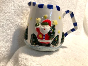 White Ceramic Santa Claus Creamer Red Green Blue Yellow 3 3/4" T x 3 1/2" W - Picture 1 of 6